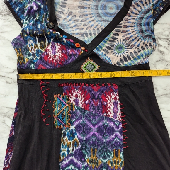 Women's Boho Short Sleeve Tunic size S/M Patchwork Embroidery - Picture 8 of 11
